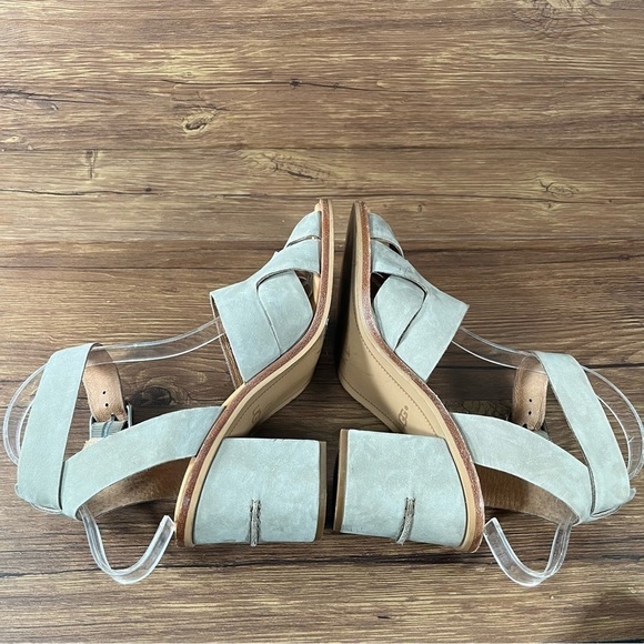UGG Sandra Gray Leather Block Heel Sandals Women’s Size 7 Shoes - Picture 2 of 10